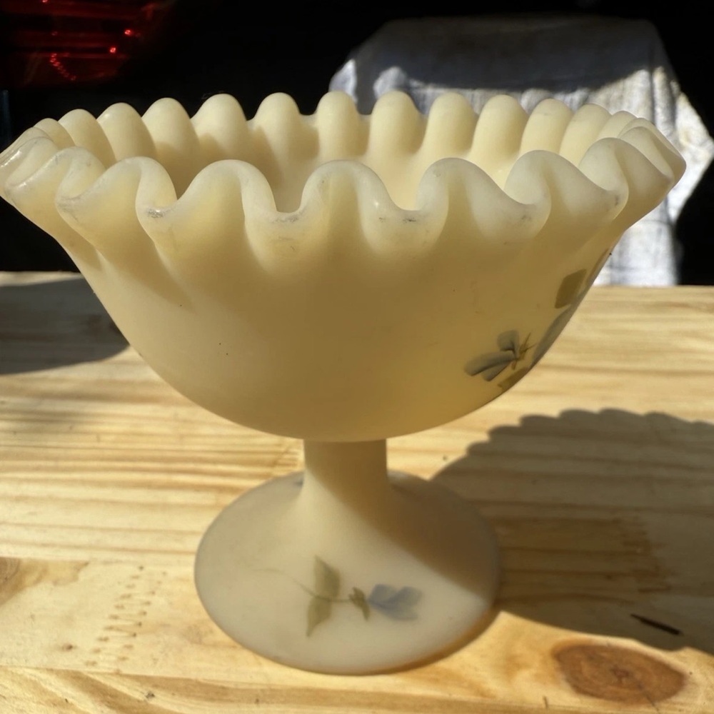 Vintage FENTON/ Custard/ Satin Glass/ Hand Painted/ Signed AJ Knopp